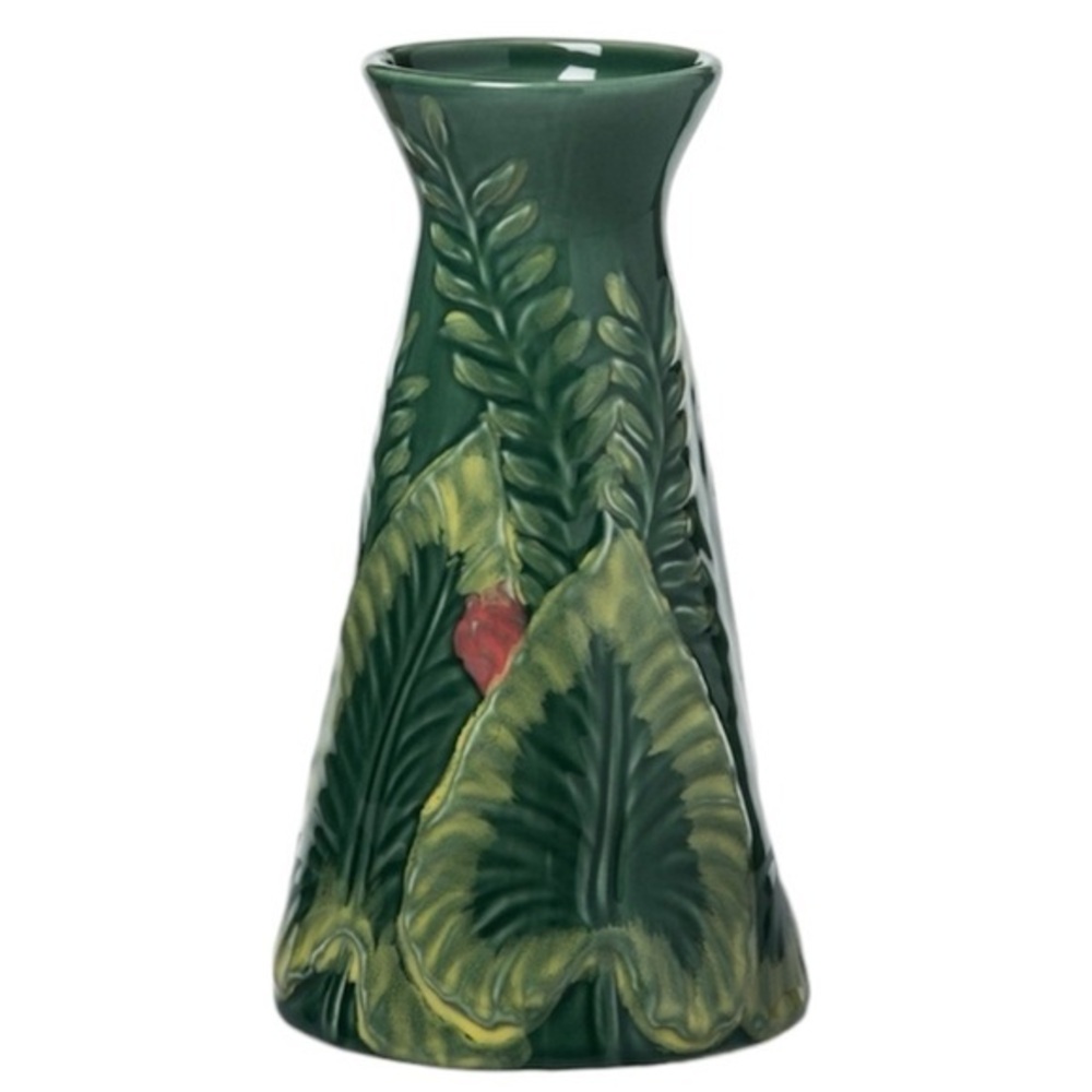 Three 7.5 inch Green opalhouse forest monstera like pattern vase